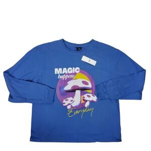 NEW Urban Outfitters UO Magic Mushroom Long Sleeve Tee Size L Blue Cotton Jersey